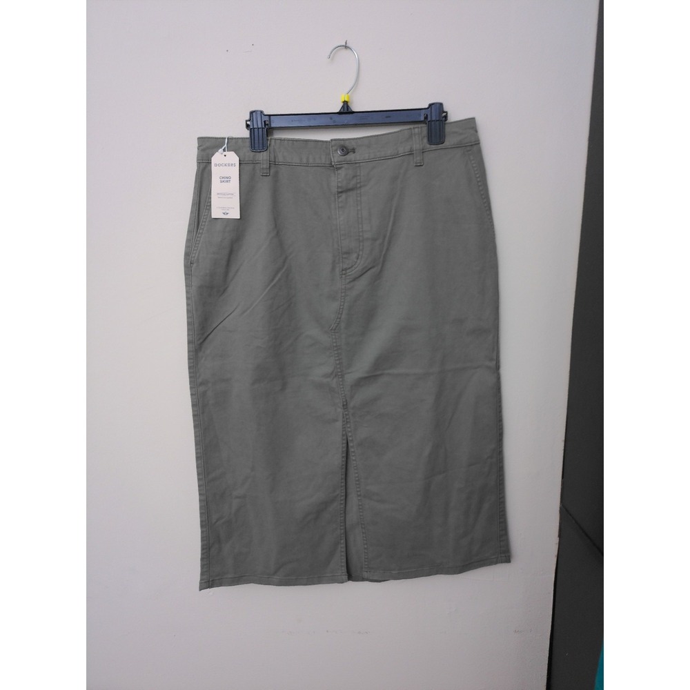 Dockers Skirt Womens Olive Green Size 32 Chino Midi Pencil Casual Front Slit